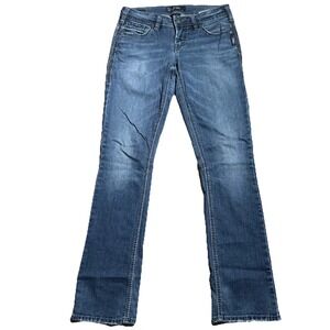 Silver Jeans Co Women's 26x33 (30x33) Aiko Mid Baby Boot Stretch Distressed